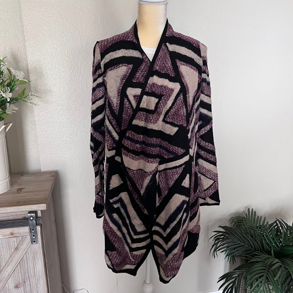 Lucky Brand Abstract Patterned Purple and Black Cardigan